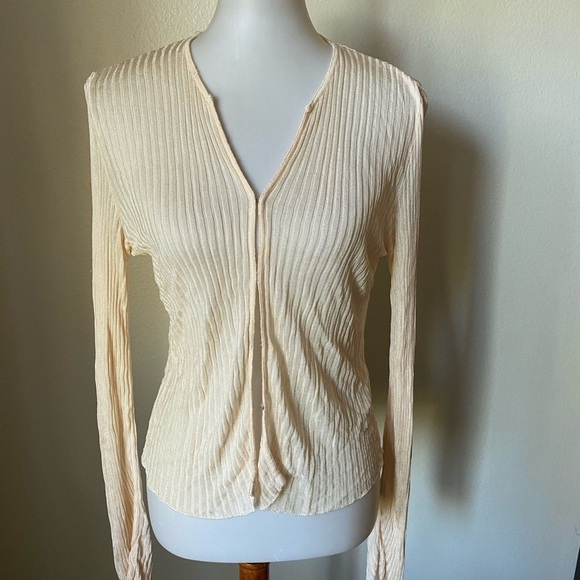 Marques / Almeida Women’s Ribbed Knit Cardigan Ivory Size M Clasp Closure - Picture 2 of 11